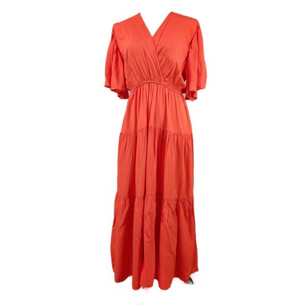 R. Vivimos Dress Medium Maxi Prairie Cottage V Neck Flowy Short Sleeve Red Nwt